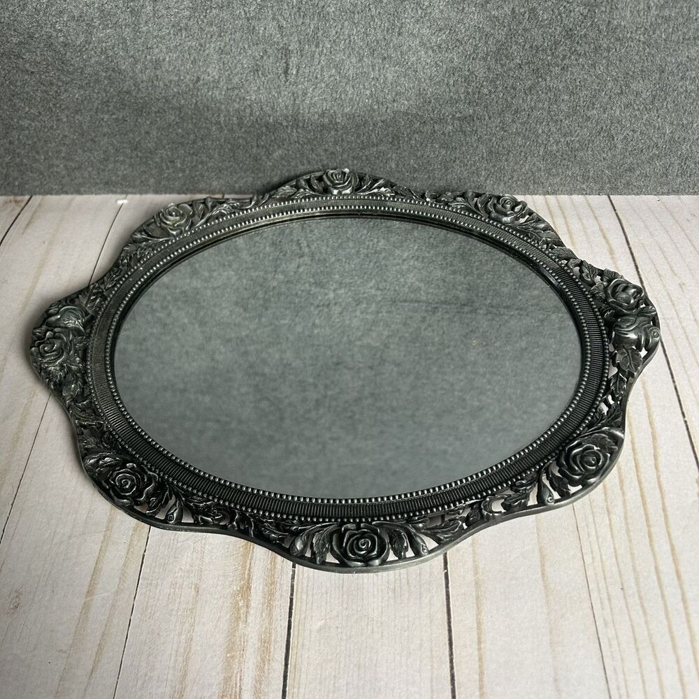Handcrafted Pewter Ornate Oval Wall Mirror